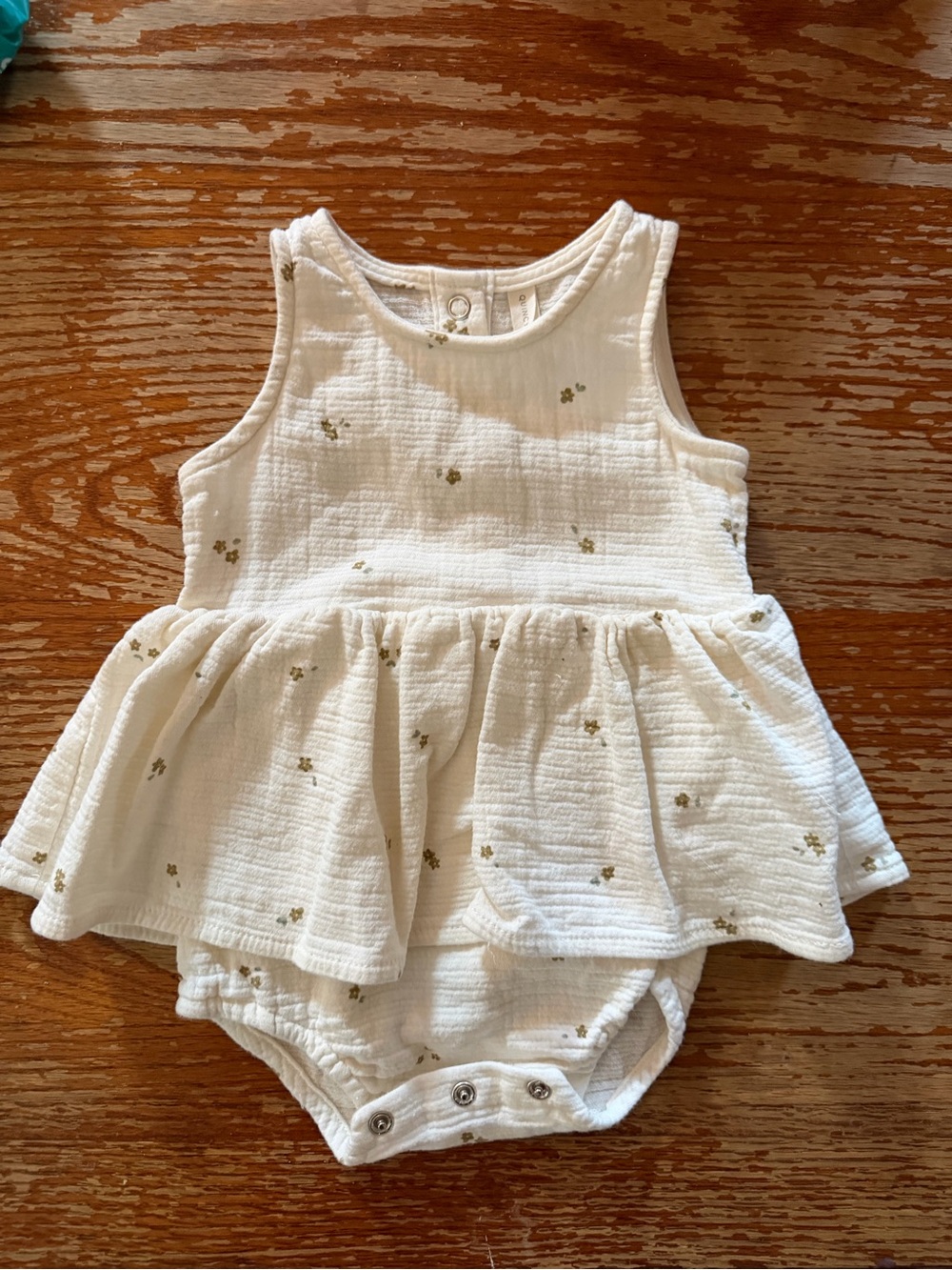 Cream Baby Dress Romper with Gold Floral Accents